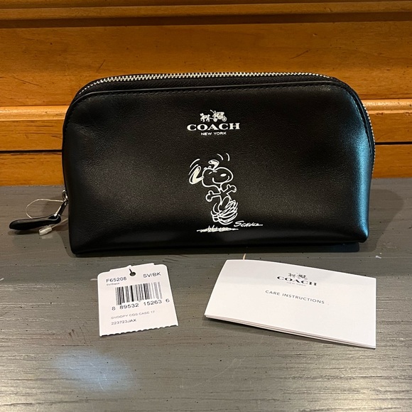 Coach Bags New Coach Peanuts Snoopy Black Leather Cosmetic Case